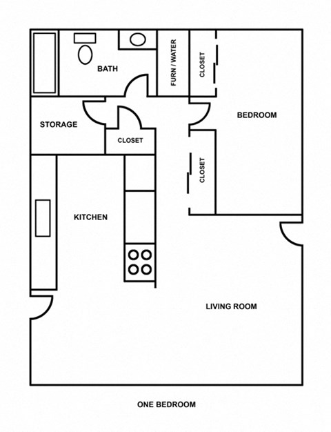 Floor plan for 1 bed, 1 bath, 600 sqft